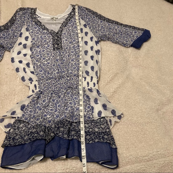 Joie Blue and white floral BoHo mini dress- - Picture 5 of 6